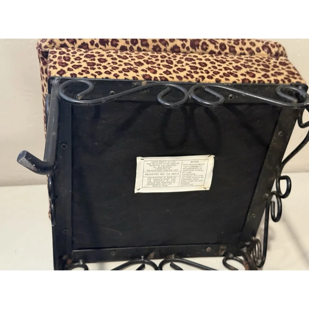 Vintage Leopard Velvet Foot Stool‎ Ottoman with Wrough Iron Legs 11